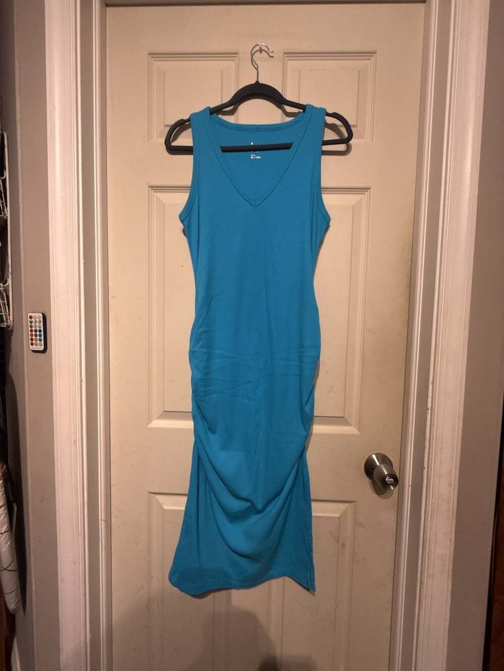 A New Day Dress Size L Blue Ribbed V-Neck Midi Tank Dress